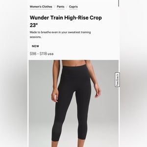 Lululemon Wunder Train High-Rise Tight with Pockets 23” size 8 in Black.